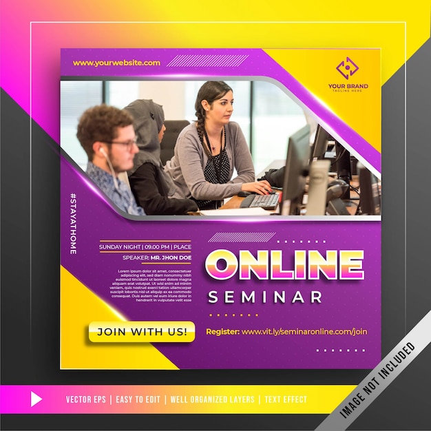 Online-seminar banner bleiben zu hause promotion-vorlage