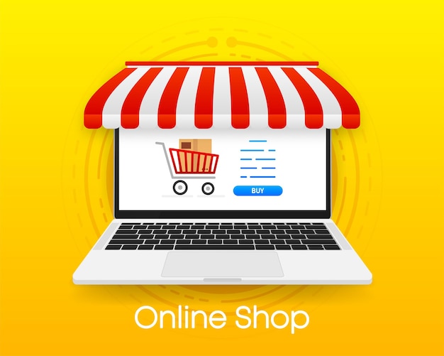 Online-shop im laptop-bildschirm konzept online-shopping-vektor-illustration