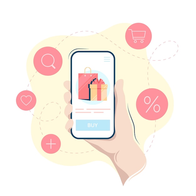 Online-Shopping auf einem Smartphone, Hand mit Handy
