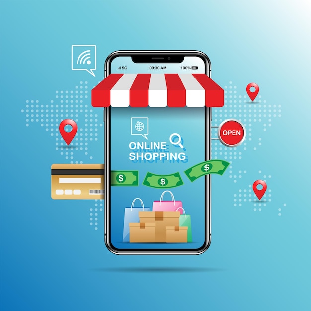 Online-shopping-banner-design mobile app-konzept