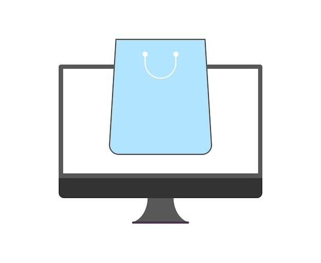 Online-shopping desktop-pc mit einkaufstasche