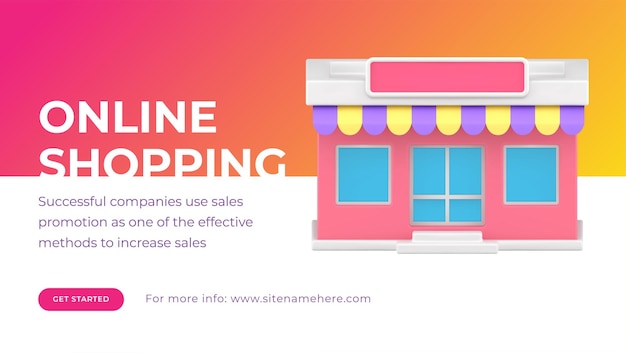 Online-Shopping digitaler Markisenladen Internetbanner Promo-Werbung realistischer 3D-Icon-Vektor
