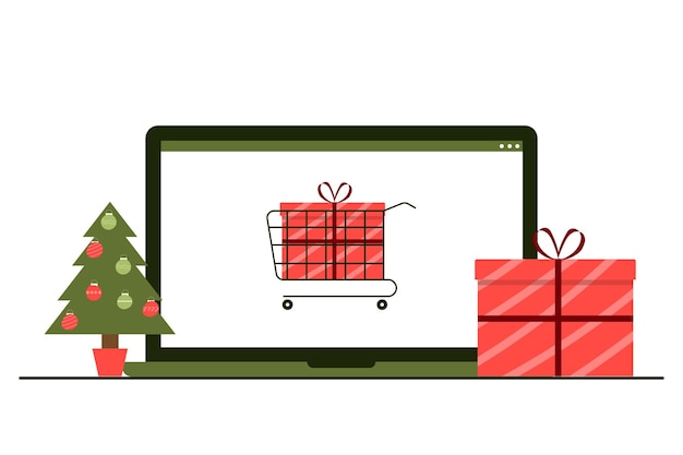 Online-Shopping für Geschenke für Weihnachten und Neujahr Feiertagsverkaufskonzept