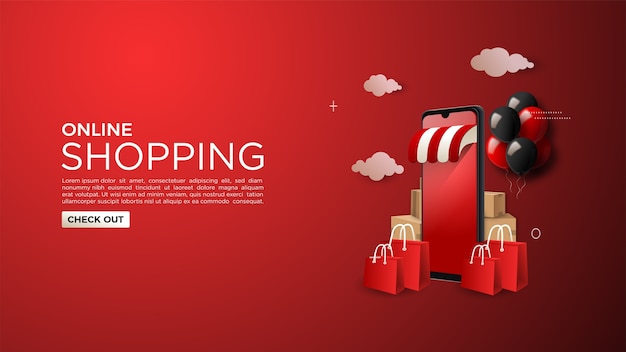 Online-Shopping-Hintergrund mit Abbildungen von Mobiltelefonen