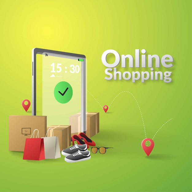 Online-Shopping-Illustration mit mobilem Design