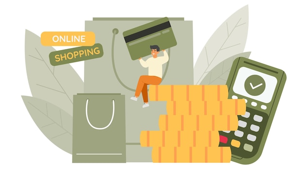 Vektor online-shopping-konzept bargeldlose zahlungen charakter verwendung bargeldlose zahlungen