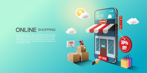 Online-Shopping-Konzept, digitales Marketing auf Website und mobile Anwendung.