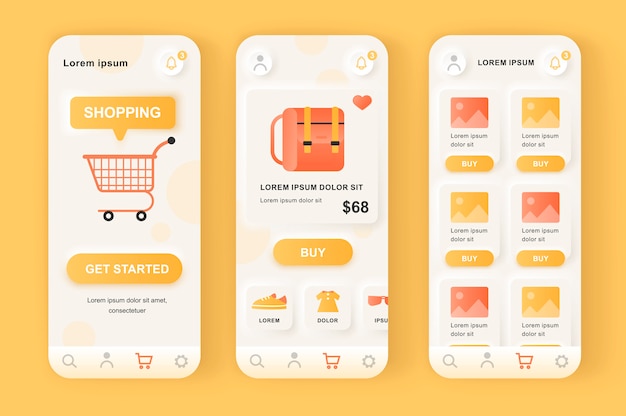 Online-Shopping-Lösung einzigartiges neumorphisches Design-Kit.