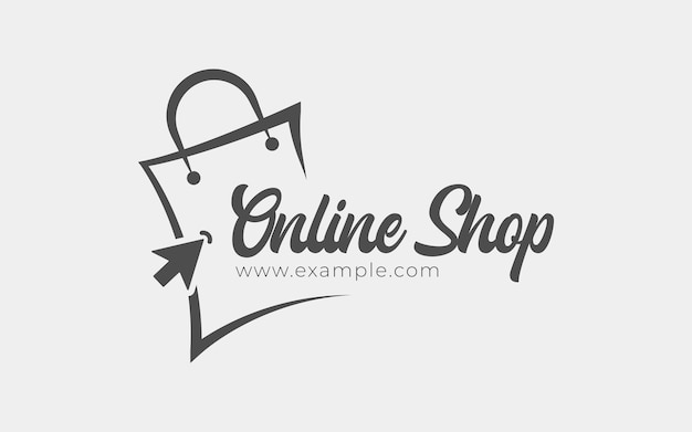 Online-Shopping-Logo-Design-Vorlage. Einfacher und minimalistischer Stil. Mauszeiger mit Taschenkonzepten.