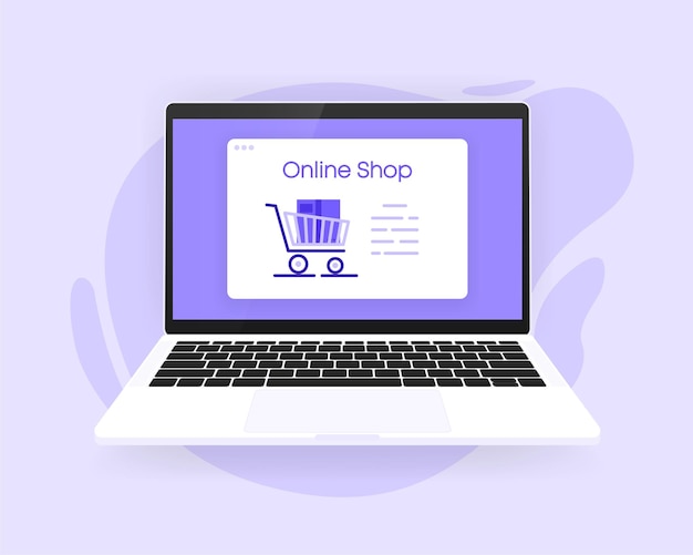 Online-Shopping-Shop im Fenster auf dem Computerbildschirm Intelligentes Business-Marketing-Konzept Vektor-Illustration