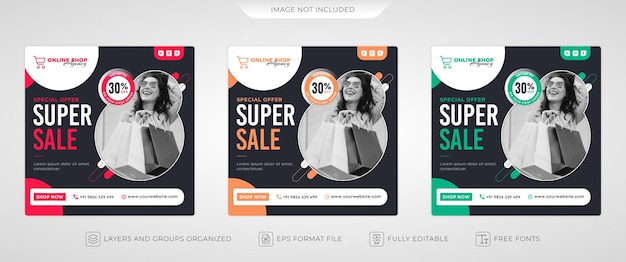 Online-Shopping-Social-Media-Beitrag und quadratische Flyer-Vorlage