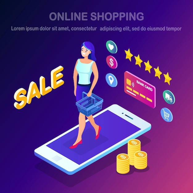 Online-shopping, verkaufskonzept. kaufen sie im einzelhandel über das internet.