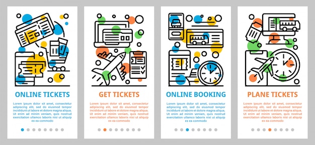 Online tickets buchen banner set, umriss-stil