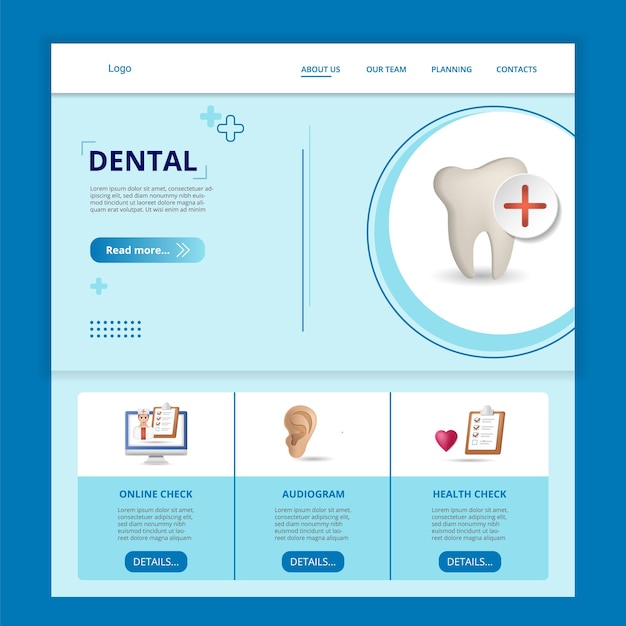 Online-Überprüfung der Website-Vorlage für die Dental-Flat-Landingpage