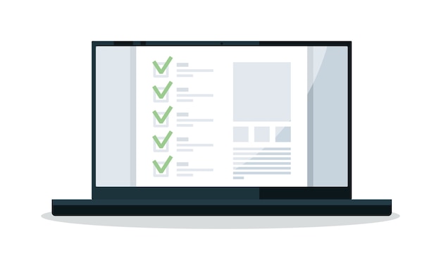 Online-Umfrage-Checkliste mit Häkchen auf dem Laptop-Bildschirm