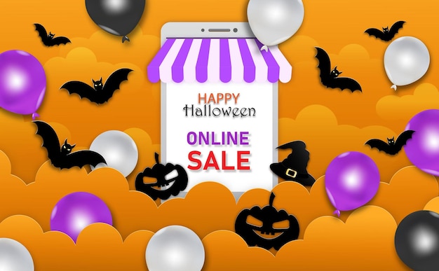 Online-verkauf für happy halloween gruselkarte im scherenschnitt-stil