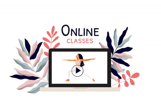 Vektor onlinetraining. bleib zuhause. yoga