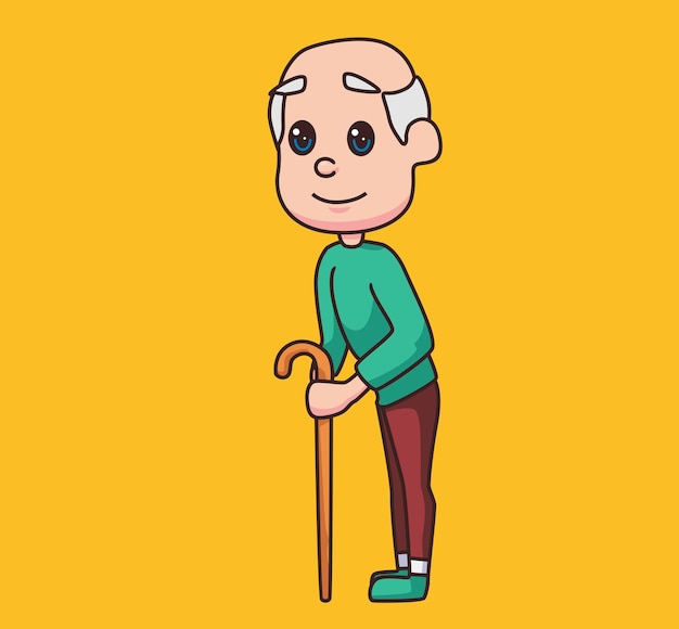 Opa geht mit einer Stick-Cartoon-Illustration spazieren