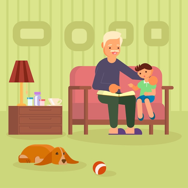 Opa und Enkel auf Sofa Illustration