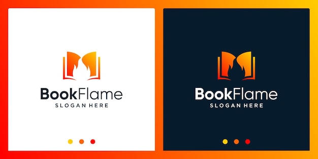 Open-book-logo-design-inspiration mit feuer-design-logo. premium-vektor