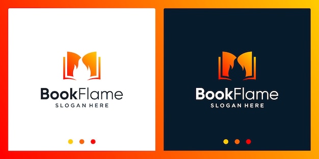 Open-Book-Logo-Design-Inspiration mit Feuer-Design-Logo. Premium-Vektor