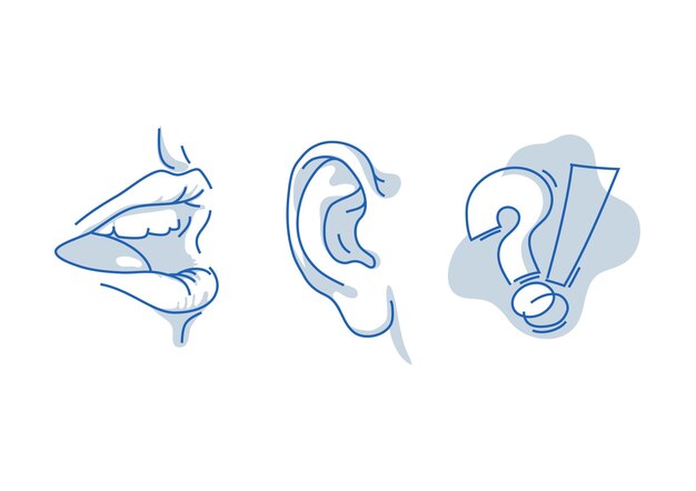 Open human mouth speaking and listening Hearing and understanding the words Line icon