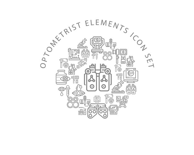 Optiker-Elemente-Icon-Set-Design