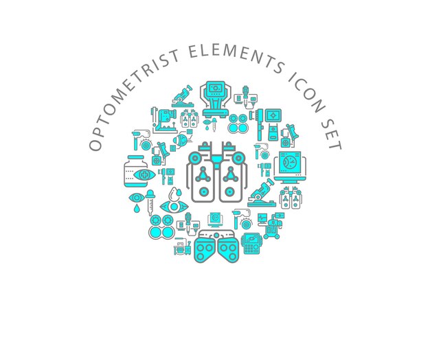 Optiker-Elemente-Icon-Set-Design