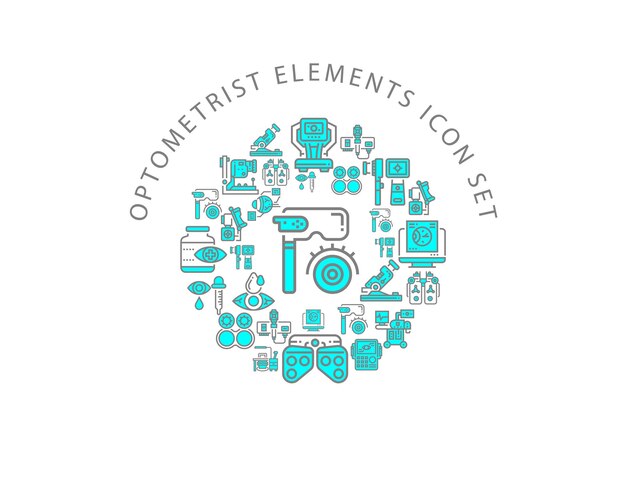 Optiker-Elemente-Icon-Set-Design
