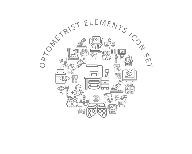 Optiker-Elemente-Icon-Set-Design