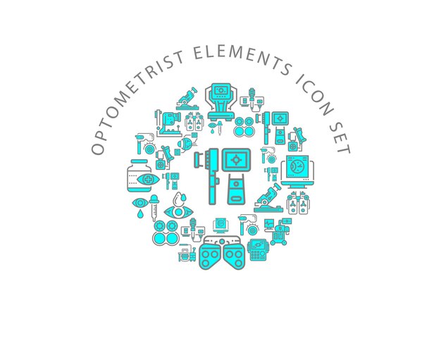 Optiker-Elemente-Icon-Set-Design