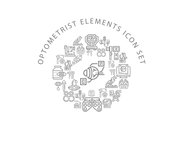 Optiker-Elemente-Icon-Set-Design