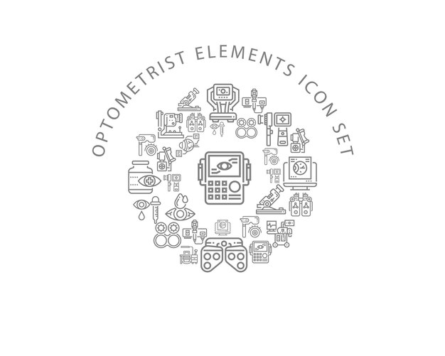 Optiker-Elemente-Icon-Set-Design