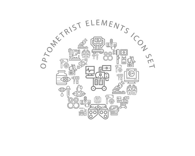 Optiker-Elemente-Icon-Set-Design