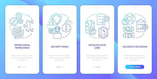 Optimierte Informationssysteme mit blauem Farbverlauf beim Onboarding auf dem Bildschirm der mobilen App