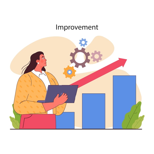 Optimierung von Geschäftsprozessen Produktiver Mitarbeiter mit effizienter Arbeitsmethode Entwicklung und Wachstum der Unternehmensflussoptimierung Flache Vektorillustration