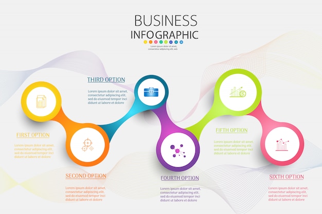 Optionen der geschäftsschablone 6 oder infographic diagrammelement der schritte.