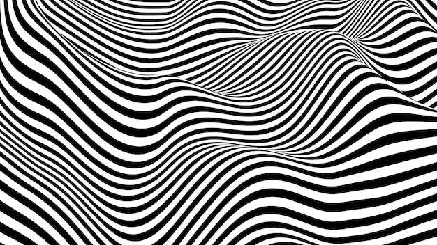 Optische Täuschung op art welliger Hintergrund mit schwarzen und weißen Streifen