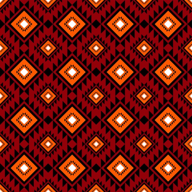 Vektor orange geometrisch auf rotem ethnischen orientalischen muster traditionelles design für hintergrundteppichtapetekleidungverpackungbatikstoff vektor illustration stickerei stil