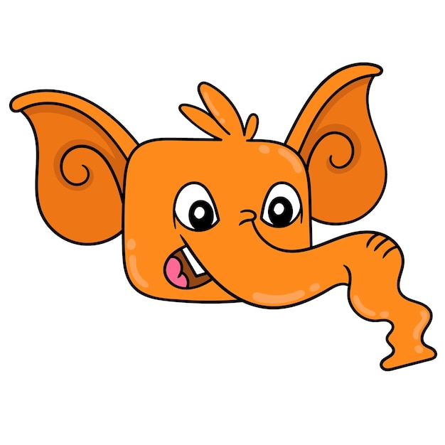 Orange glücklich lächelndes gesicht elefant tierkopf, vektor-illustration karton emoticon. gekritzelsymbol-zeichnung