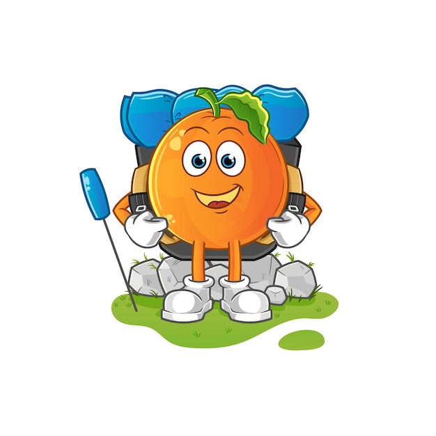 Orange go camping maskottchen. cartoon-vektor