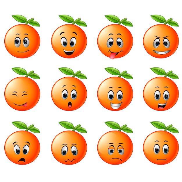 Orange mit verschiedenen emoticons