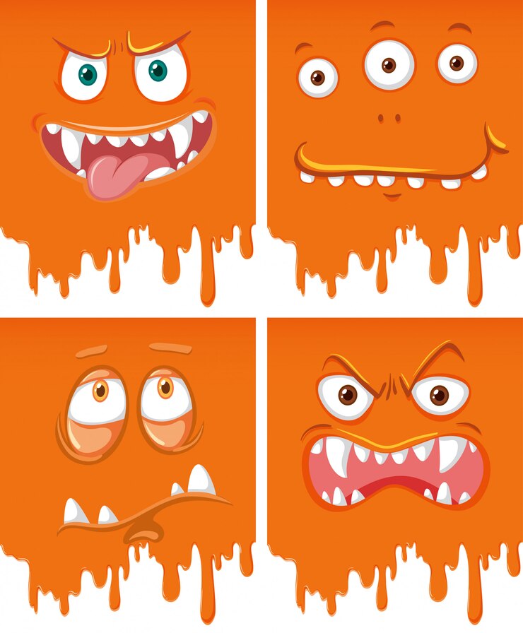 Vektor orange monstergesicht tropft