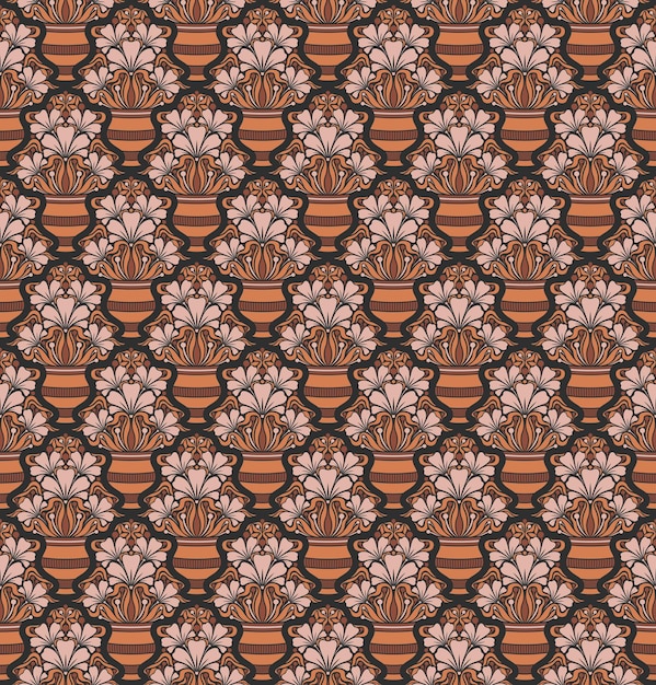 ORANGE NAHTLOSE VEKTOR-HINTERGRUND IM JUGENDSTIL MIT EINEM BLUMENSTRAUß ROSA