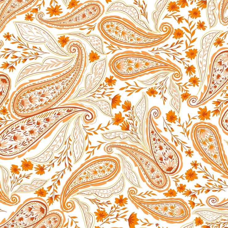 Vektor orange paisley und blumen-muster