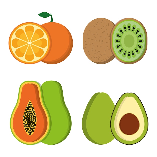 Orange papaya kiwi und avocado-design