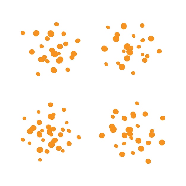 Orange Sprühpunkte oder verstreute Punktvektorillustration auf weißem Hintergrund