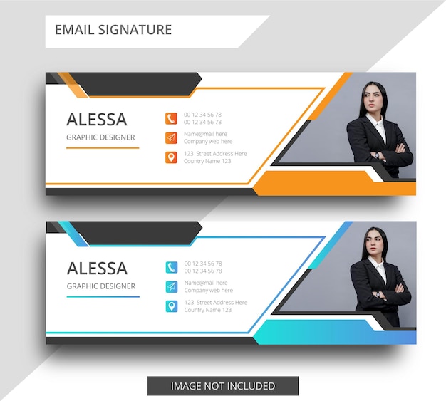 Vektor orange und blaue farbe elegante e-mail-signaturvorlage für unternehmen