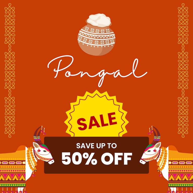 Vektor orange und gelb spielerische illustrative pongal verkauf instagram post