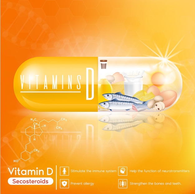 Orange vitamin d kapseln mit obst und gemüse